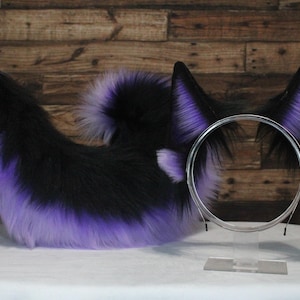 Purple & Black Faux Fur German Shepherd Dog Style Ears and Tail