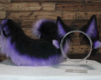 Purple & Black Faux Fur German Shepherd Dog Style Ears and Tail