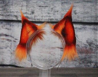 Autumn Red Orange Faux Fur Lynx Tip Cat Ears Headband - Etsy display picture 1
