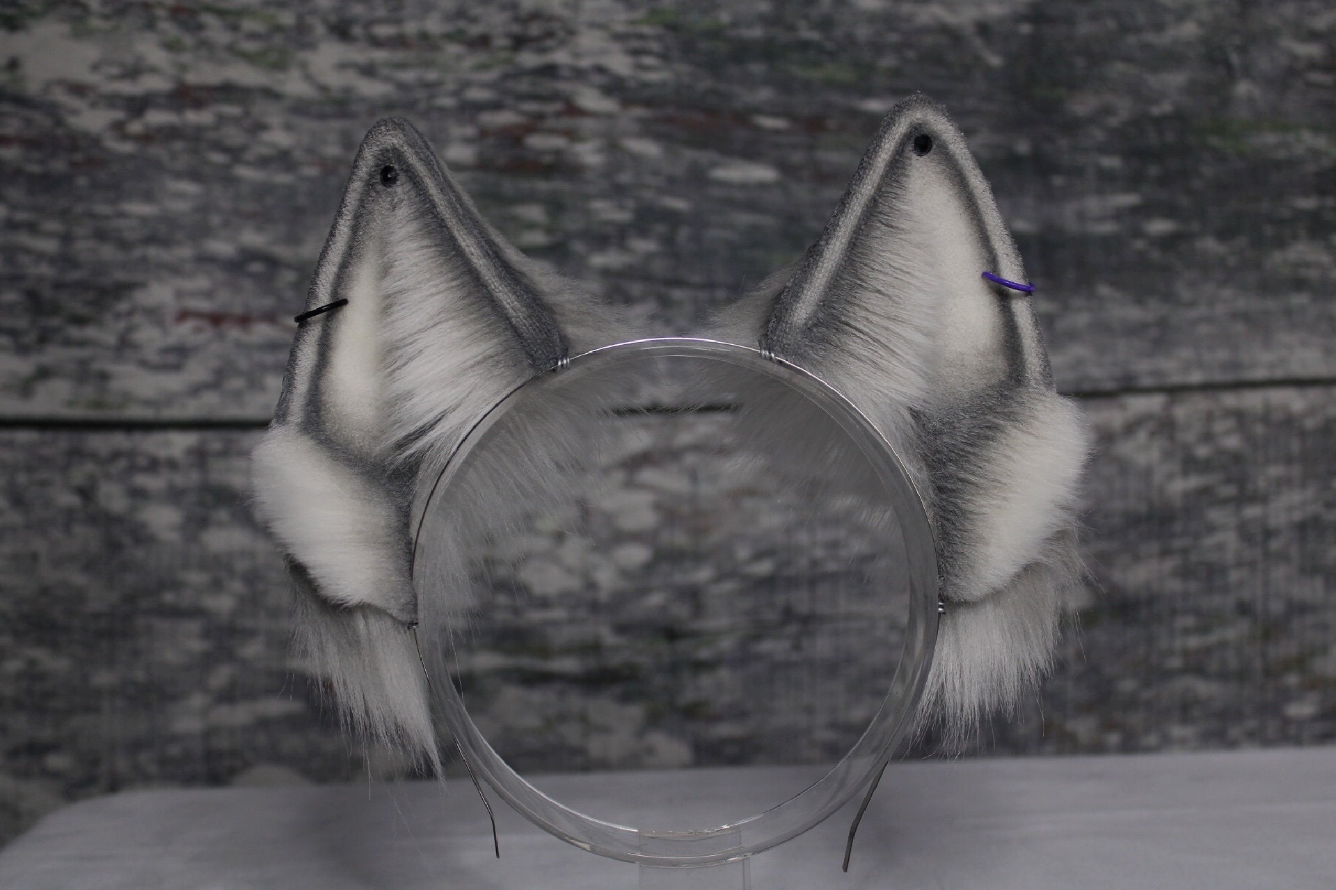 Silver Gray and White Faux Fur Wolf Ears Headband