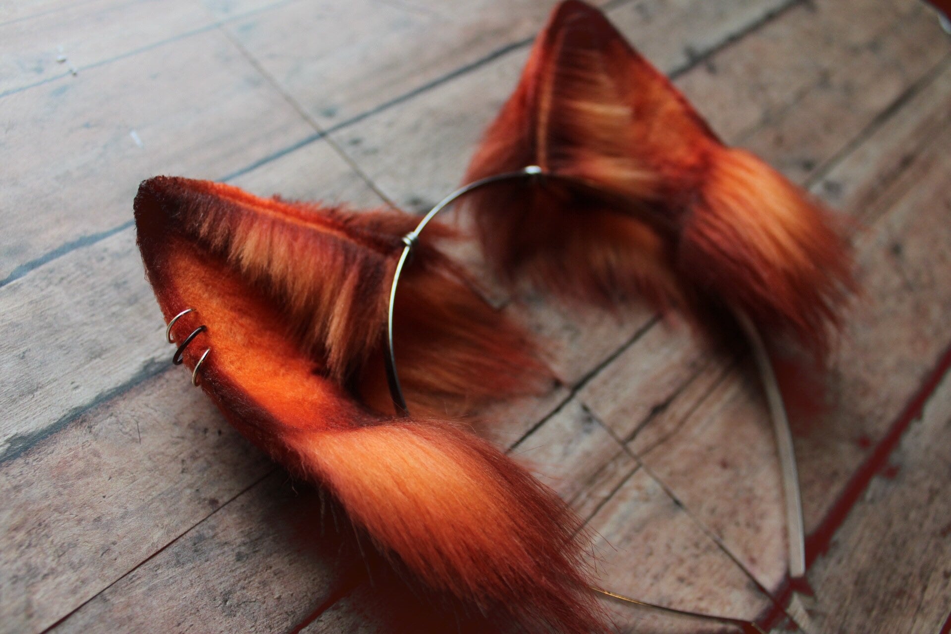 Autumn Fall Orange Red Brown Faux Fur Theme Kitten Ears Headband