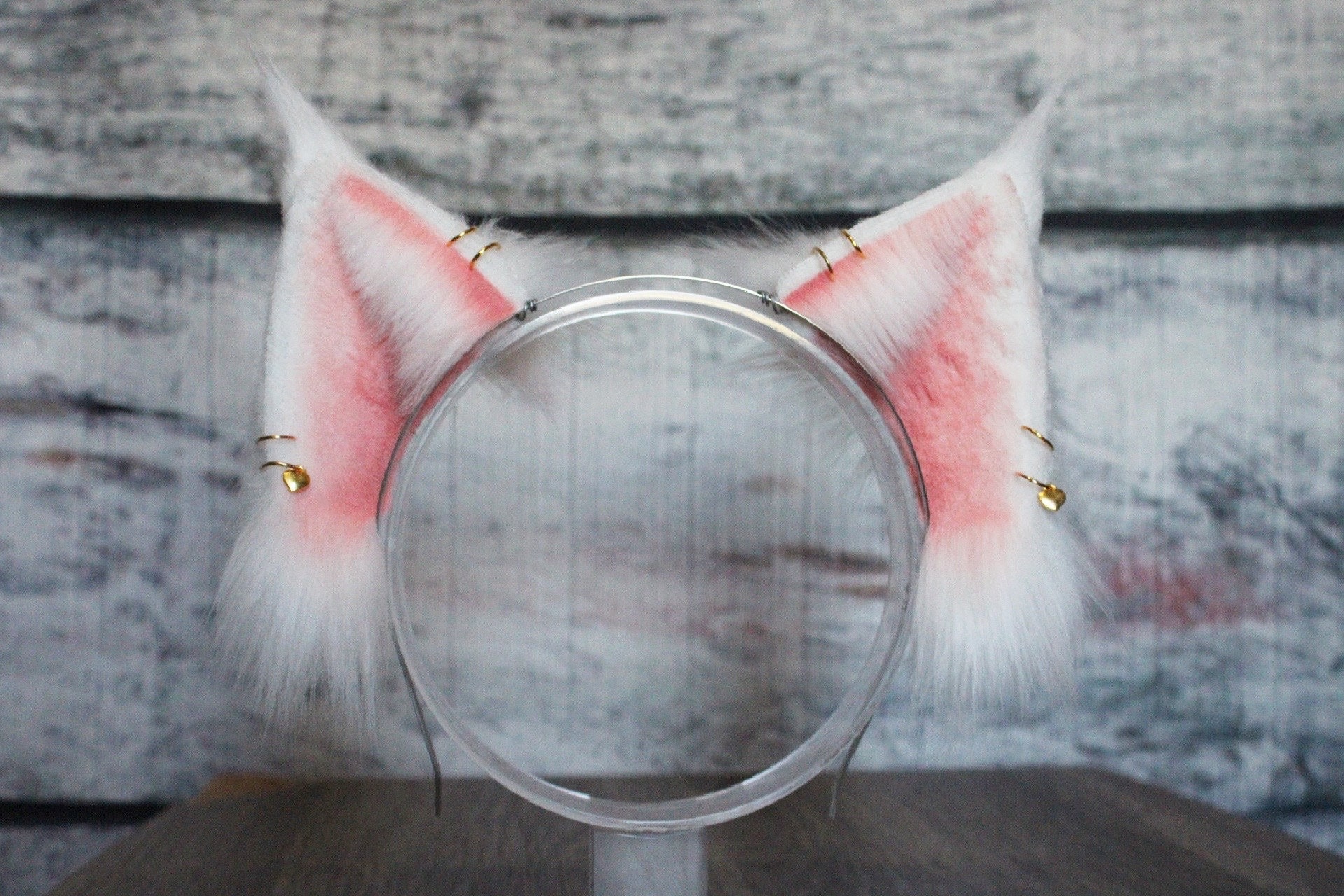 Pink and White Cat Ear Headband Pink Cat Ears and Tail Set – neko.to.mori main image 4