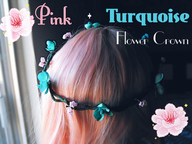 Pink and Turquoise Flower Crown