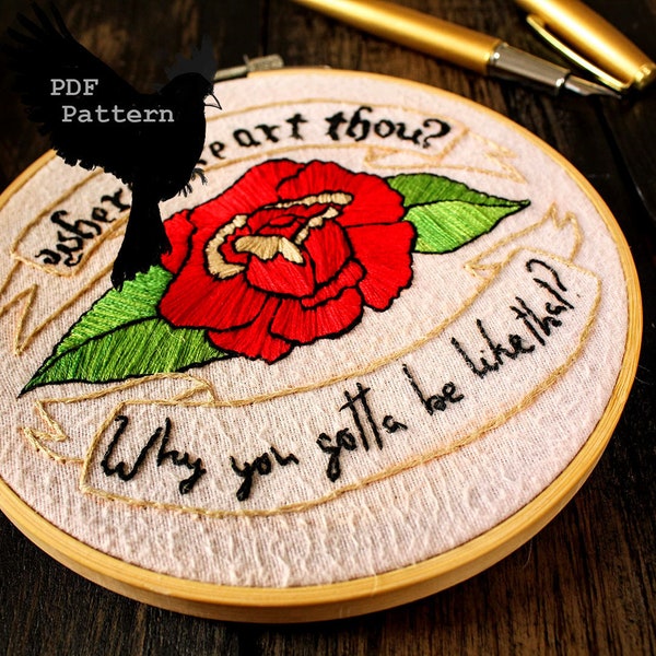 Wherefore Art Thou? Shakespeare Rose Embroidery Pattern...PDF Digital Download