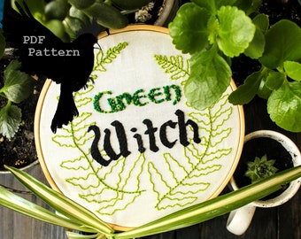 Green Witch Embroidery Pattern...PDF Digital Download