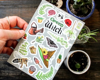 Green Witch Vinyl Waterproof Sticker Sheet