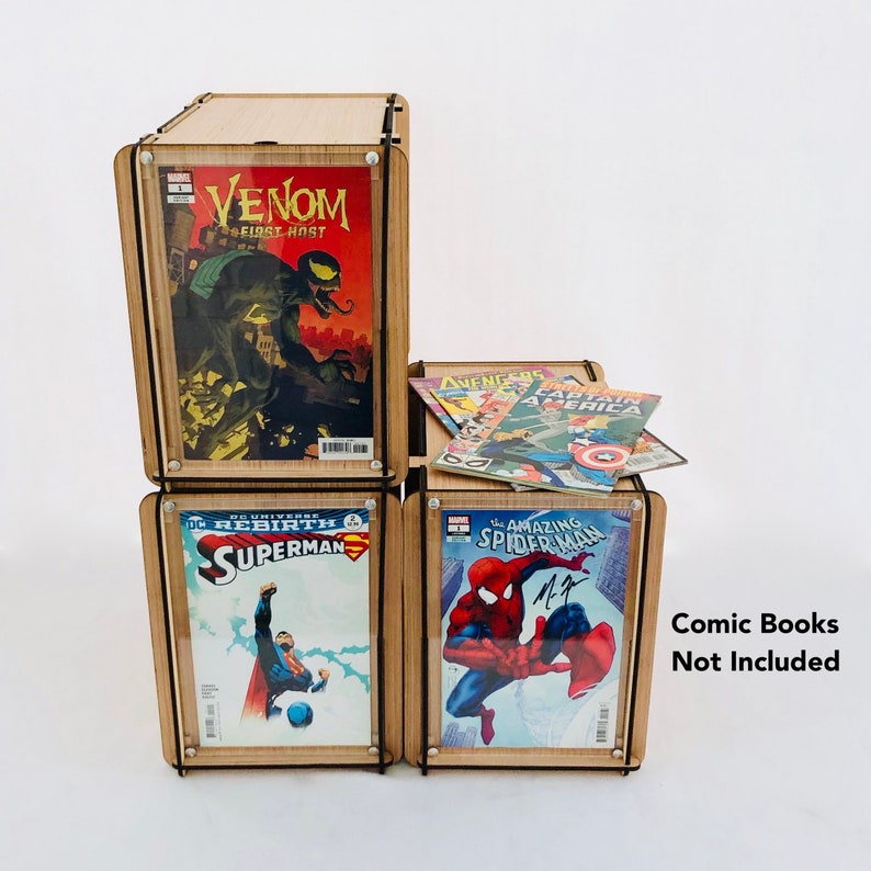 Three, Comic Book Storage Boxes Includes a Plexiglass End Frame To Display Favorite Comics Great Comic Collector or Father's Gift image 9