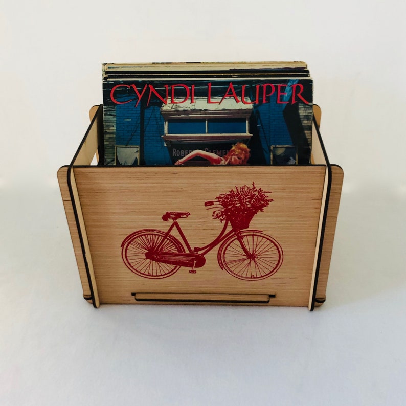 Red Bicycle with Basket Bouquet Beautiful Record Storage For Her Collection Adds to Any Home Decor Free US Shipping image 8