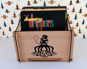 Vinyl Record Storage, Organizing & Transporting Crate - Retro Octopus Design Makes Any Room Suddenly Cool - Plus Free U.S. Shipping