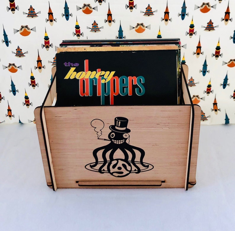 Vinyl Record Storage, Organizing & Transporting Crate Retro Octopus Design Makes Any Room Suddenly Cool Plus Free U.S. Shipping image 1