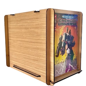 Caja corta de madera para almacenamiento y exhibición de cómics, además de Energon Universe #1 de Skybound/Image Comics