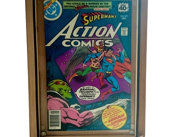 Superman's Action Comics n° 491 vintage DC Comics - PLUS boîte de rangement/présentation de bandes dessinées
