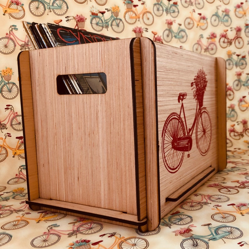 Red Bicycle with Basket Bouquet Beautiful Record Storage For Her Collection Adds to Any Home Decor Free US Shipping image 9