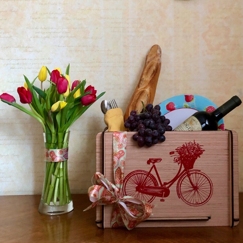Red Bicycle with Basket Bouquet Beautiful Record Storage For Her Collection Adds to Any Home Decor Free US Shipping image 7