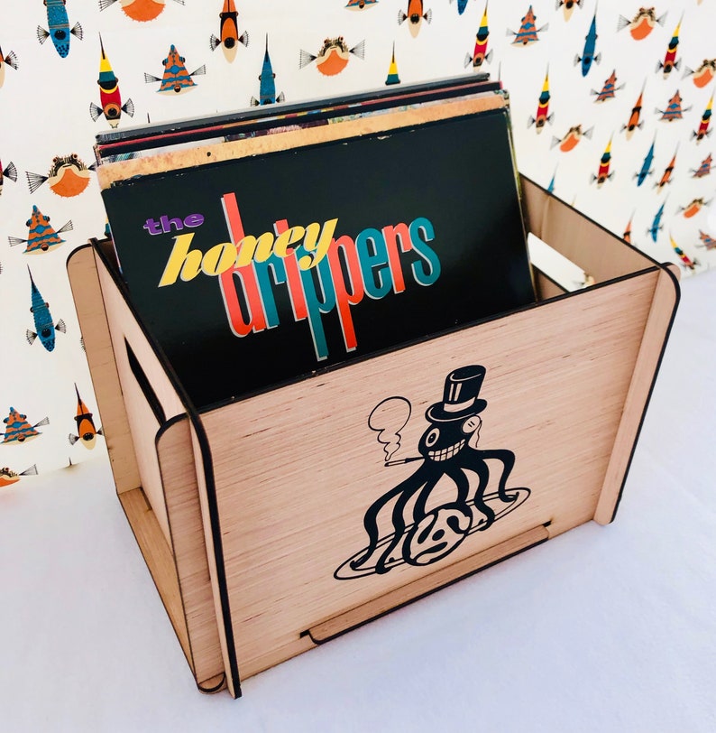 Vinyl Record Storage, Organizing & Transporting Crate Retro Octopus Design Makes Any Room Suddenly Cool Plus Free U.S. Shipping image 4