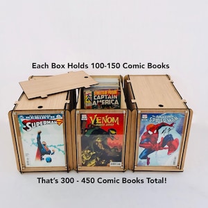 Three, Comic Book Storage Boxes Includes a Plexiglass End Frame To Display Favorite Comics Great Comic Collector or Father's Gift image 4