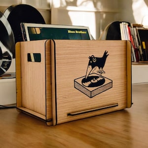 Platenopslagkrat - Funky, retro grafisch - vintage en nieuwe vinyl lp's weergeven in ruimtebesparende doos voor studio, appartement, slaapzaal of loft