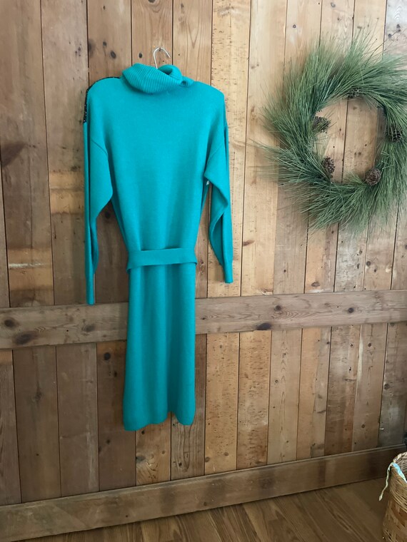 Vintage 1980s SWEATER Dress Aqua Green Mod Belted… - image 5