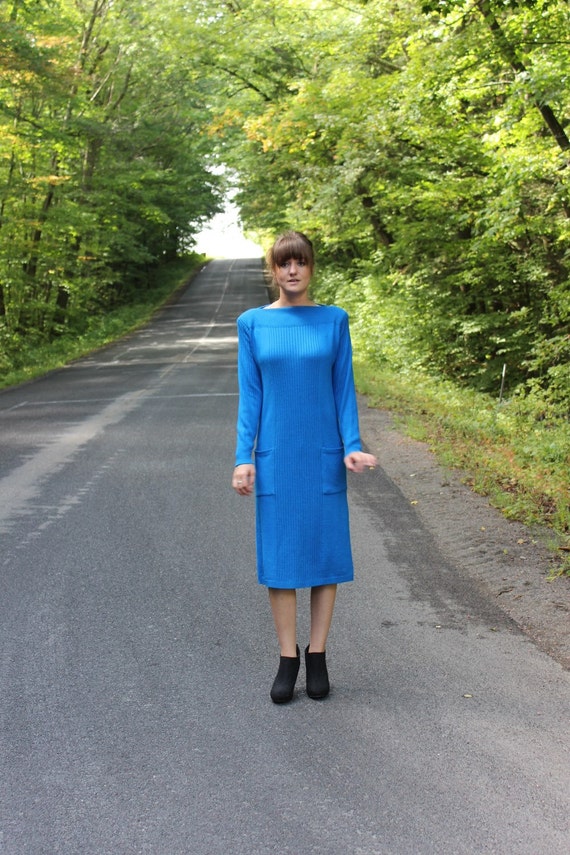 Vintage Sweater Dress Long Sweater Dress Size 6 Royal Blue Layering Sweater Dress