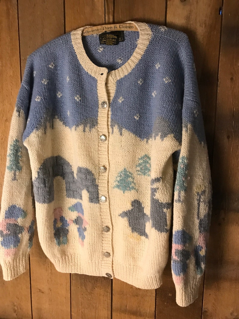 Vintage Eddie Bauer Eskimo Penguin Cardigan Sweater Warm Wool - Etsy