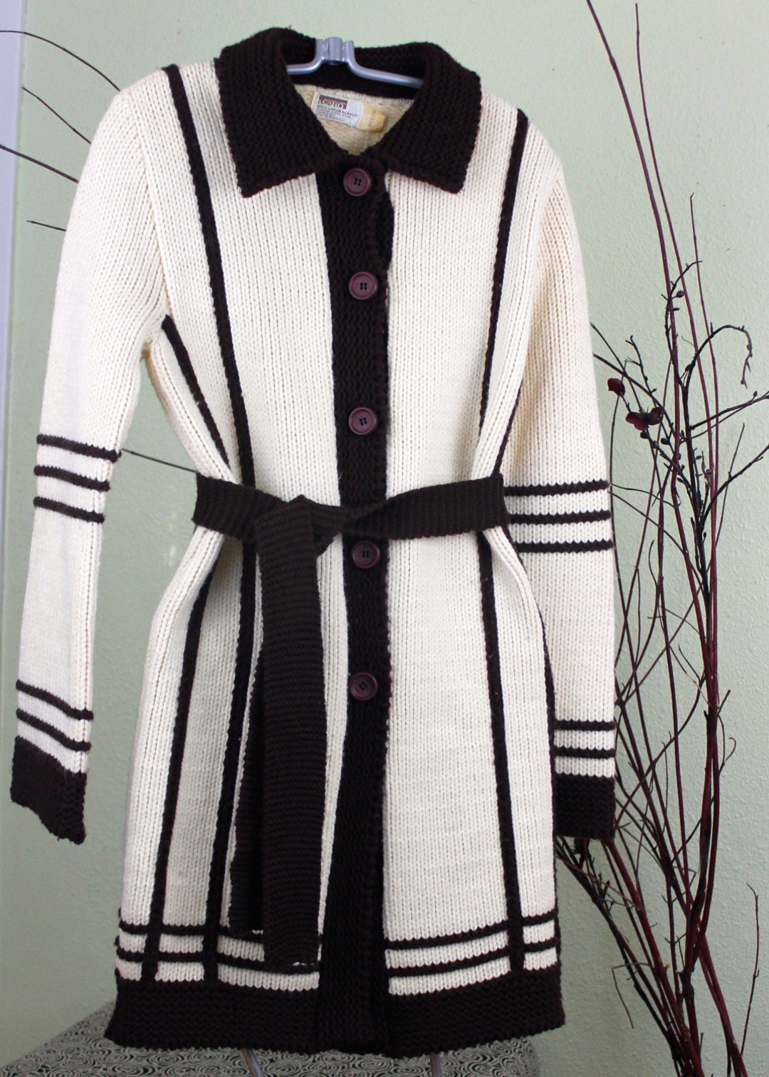 Vintage Hand Knit Sweater Long Cardigan Woman's Acrylic Etsy