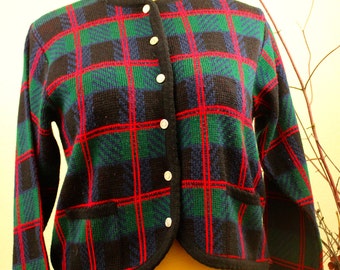 Vintage Sweater Plaid Tally Ho Classic  Womens Sweater L