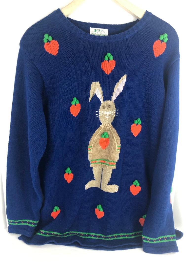 Vintage Easter Bunny Carrot Sweater Hong Kong Large The Quacker Factory