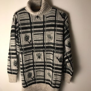 Vintage Rollkragenpullover GrauTöne Damen Mittel italienische Wolle Blend Pullover Florence Fashions