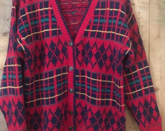 Vintage Plaid Cardigan Sweater Countryside Classics Womens Sweater L