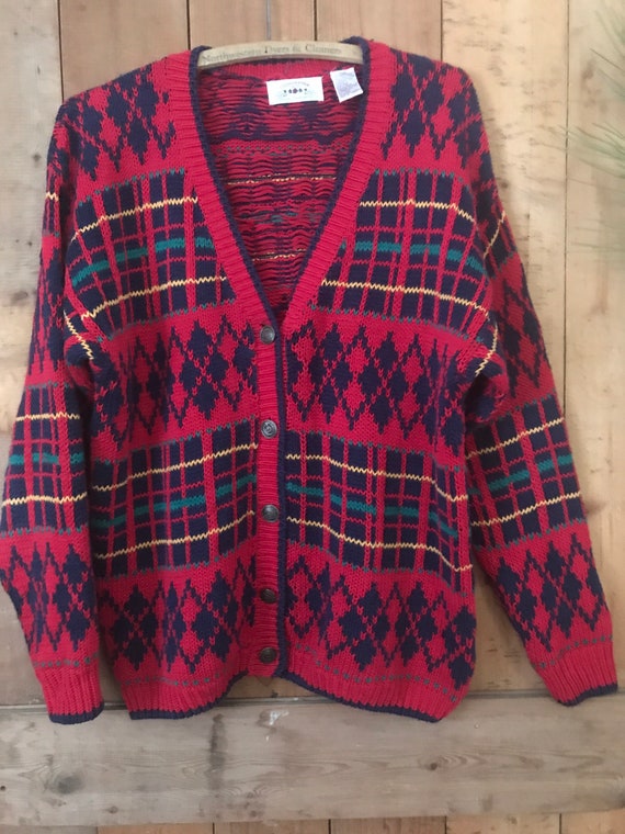 Vintage Plaid Cardigan Sweater Countryside Classic