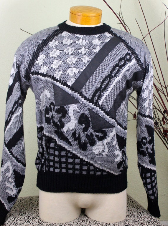 Vintage Mens Leather Mod Sweater Campus XL GEOMETR