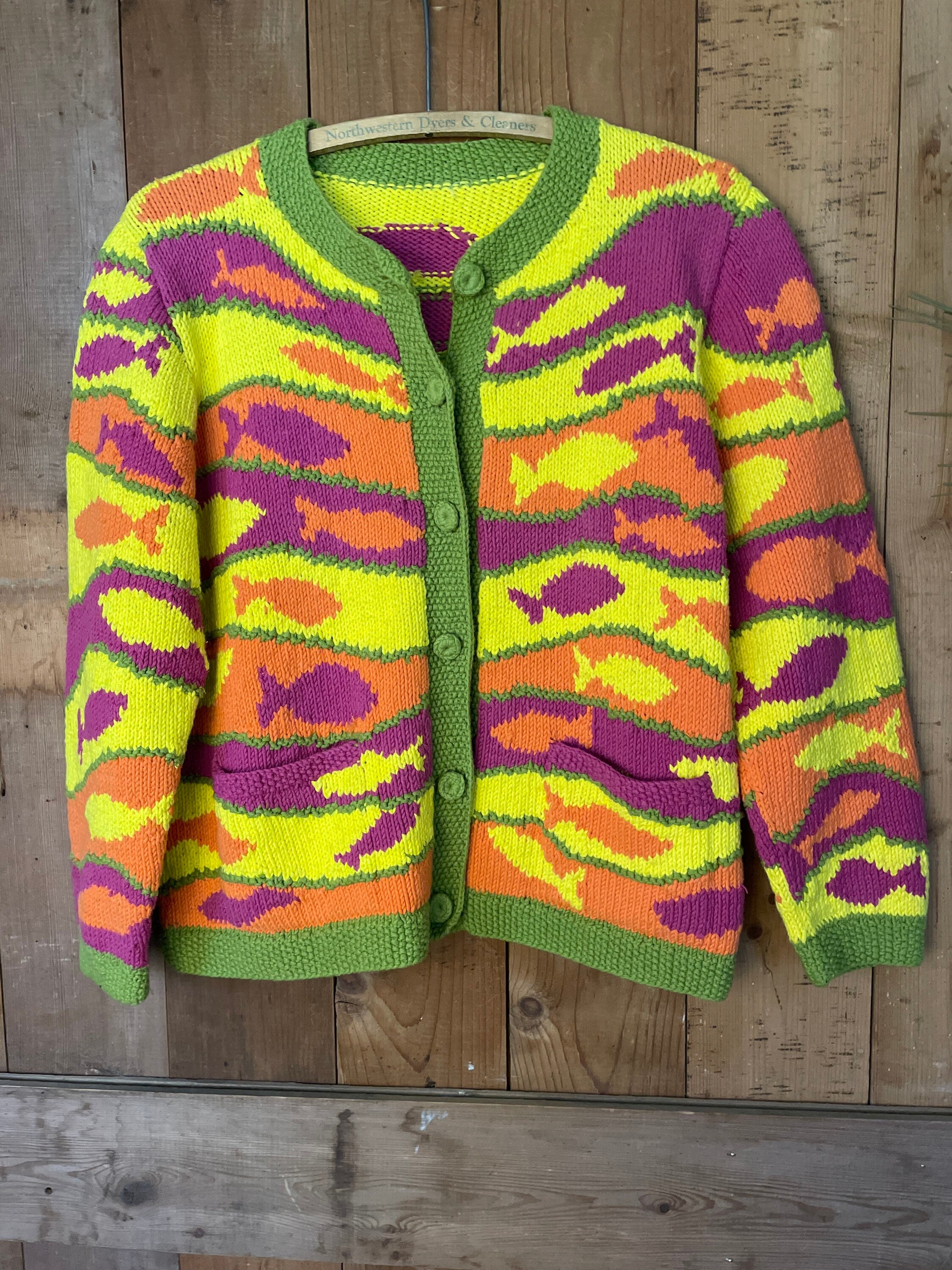 Vintage Colorful Fish Cardigan Cruise Sweater Beach Sweater - Etsy