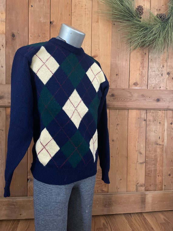 Vintage Wool Argyle Sweater EDDIE BAUER 1980 WOOL 