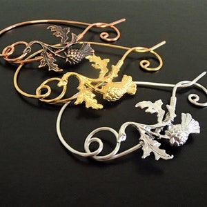 Schottische Distel Brosche, Schal Pin, Schal Pin, Pullover Brosche, Strick Accessoires, Gold Kupfer Silber Brosche, Draht gewickelt Schmuck