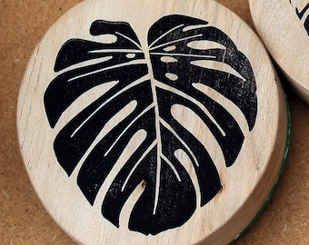 Stamp linocut handmade leaf Monstera full shape