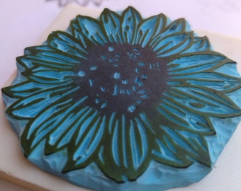 Handmade Linocut stamp sunflower