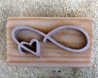 Wooden craft stamp for fabric, soap, tissue paper, polymer clay, scrap heart infinity sign