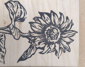 Large sunflower Linocut PVC craft stamp