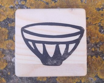 Handcrafted linocut PVC stamp, food bowl