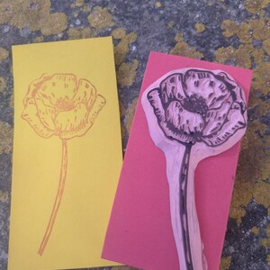 Timbro grande PVC artigianale Linocut, papavero