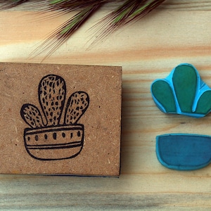 Timbro linocut artigianale PVC, cactus in vaso, per stampa colori