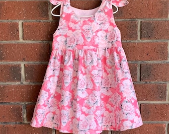 Pink rose Floral Dress for Your Little Girl - Handmade with Love in Australia