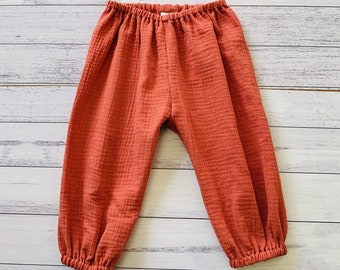 Baby and toddler boho harem pants in double gauze colour choices