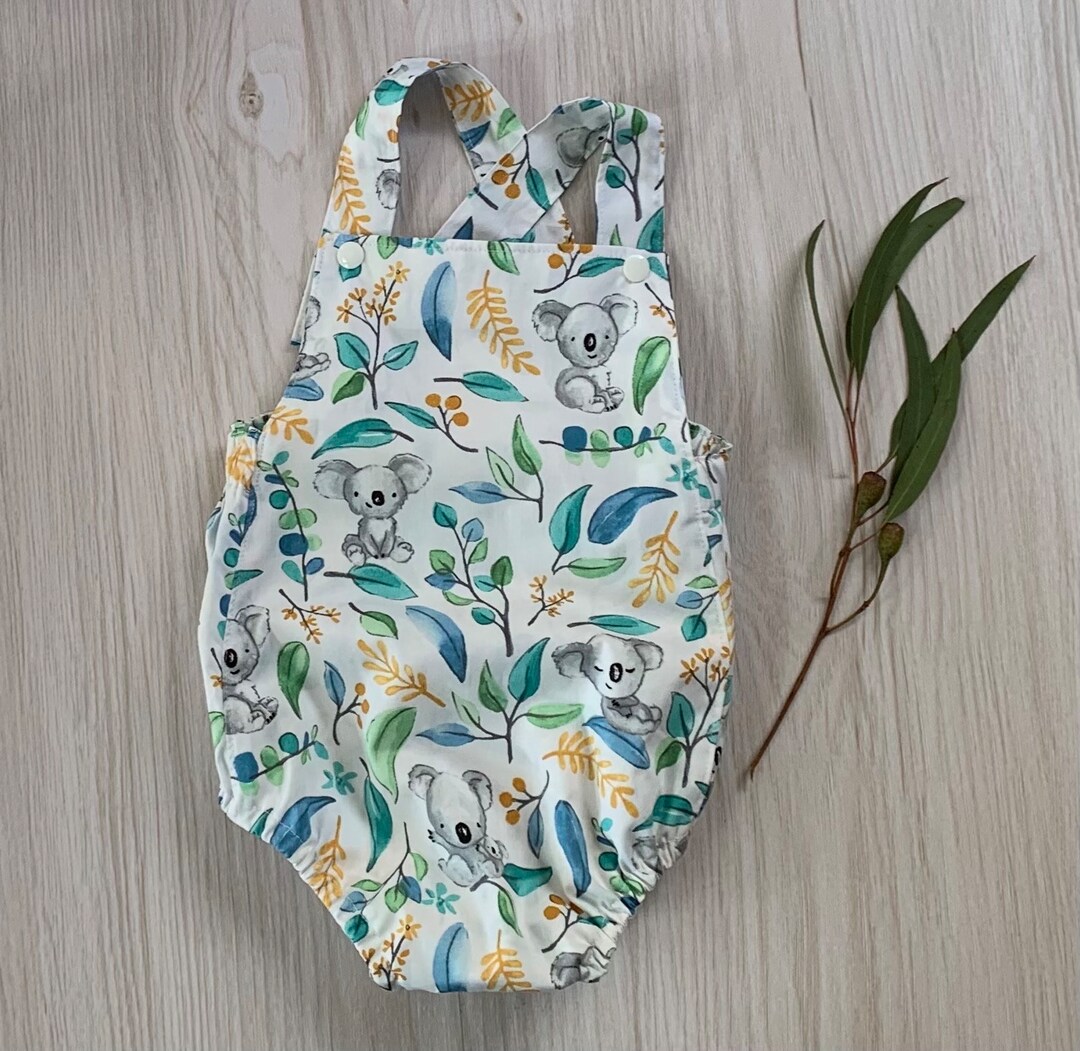 Retro Crossover Romper Australian Koala and Foliage Fabric, Baby Gender ...