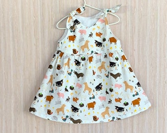 Baby and toddler girl dress Farm animals