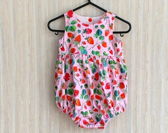 Tea party strawberry playsuit baby and toddler Optional headband, Made in Australia