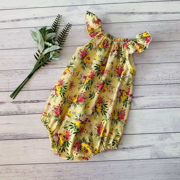 Baby girl yellow floral cotton romper