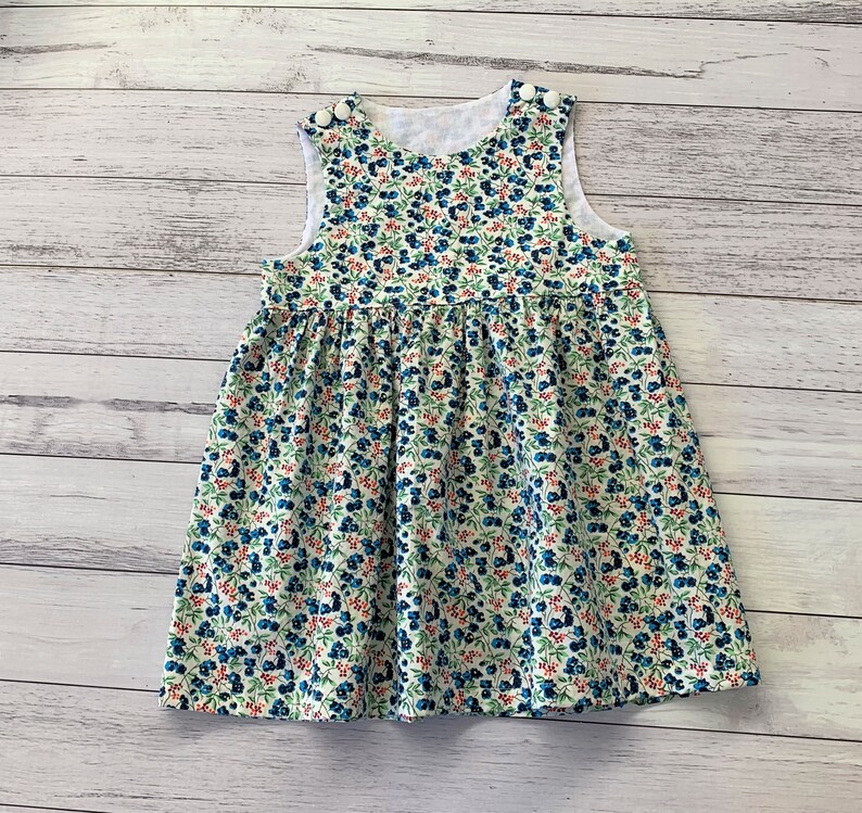 Size 12 months dress blue floral cotton baby dress baby girl gift ideas gifts 12 month baby girl