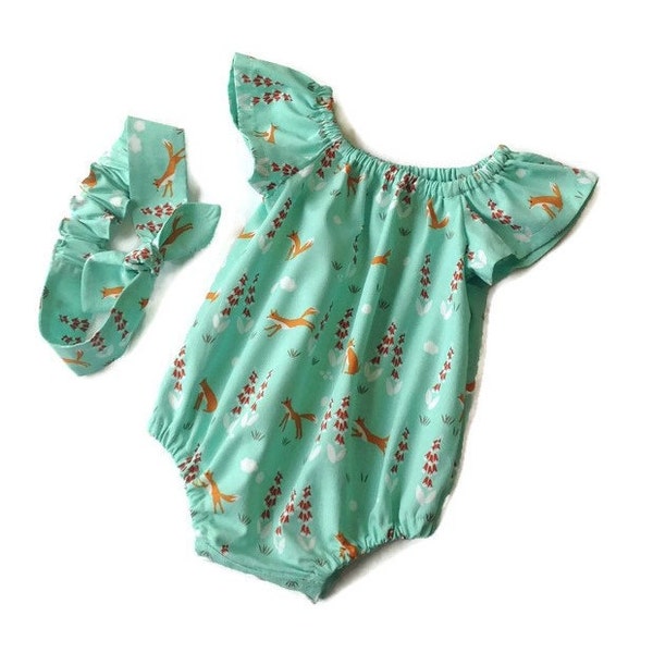 Organic rompers // toddler romper // baby girl romper // mint organic cotton // // newborn 3 6 12 18 months 2T, organic baby clothes