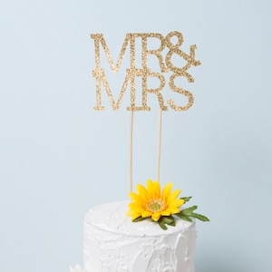 Mr & Mrs Cake Topper, Gold or Silver Glitter Wedding Cake Topper, Bridal Shower Cake Topper image 1